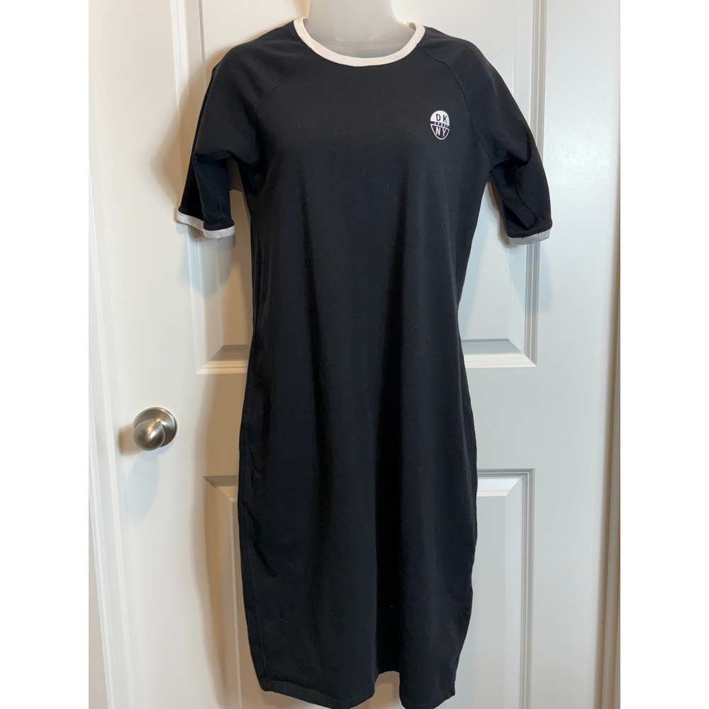 DKNY Sport Dress Womens XL Black Ringer T-Shirt‎ Midi Sporty Streetwear Designer